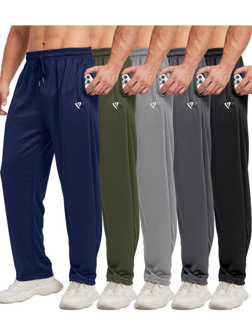 5 Pack Men's Joggers with Zip Pockets | Loose Fit Athletic Sweatpants for